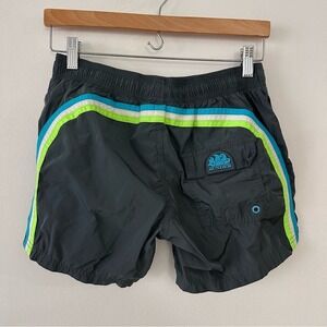 Sundek boys swim trunks dark grey with green striped size 14
